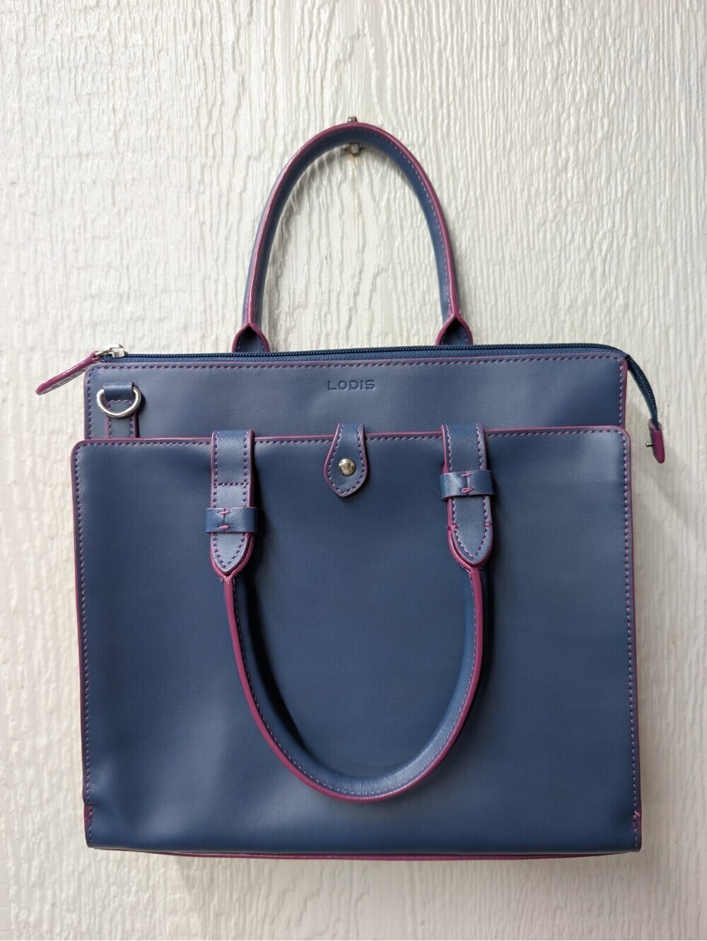 LODIS Audrey Blue Leather Tote Bag Polished Structured Career Commute Casual